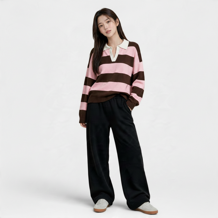 Haru Rugby Stripe Polo Knit – styling